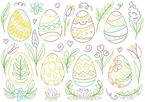 Collection of cute Easter vector illustrations Stock Illustration