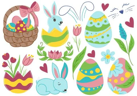 Collection of cute Easter vector illustrations Illustrazione stock