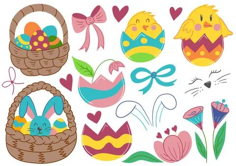 Collection of cute Easter vector illustrations Illustrazione stock