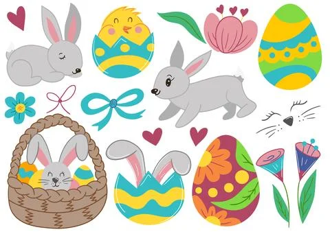 Collection of cute Easter vector illustrations Stock Illustration