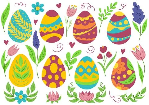 Collection of cute Easter vector illustrations Stock Illustration