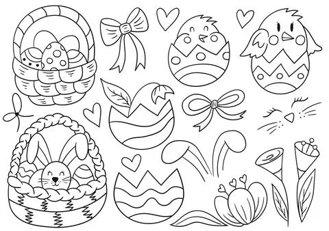 Collection of cute Easter vector illustrations Stock Illustration