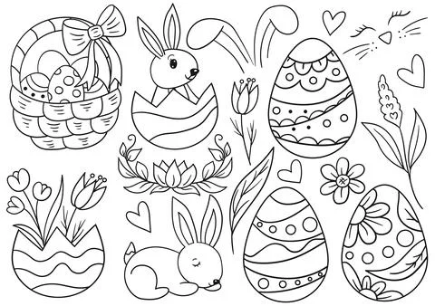 Collection of cute Easter vector illustrations 库存插图