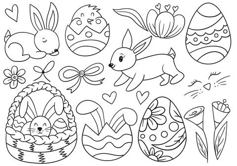 Collection of cute Easter vector illustrations Stock Illustration