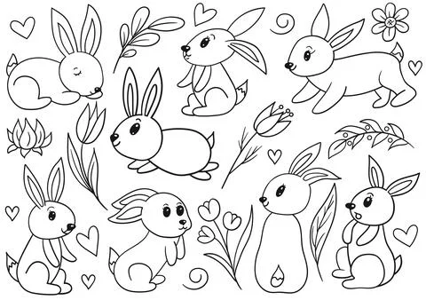 Collection of cute Easter vector illustrations Stock Illustration
