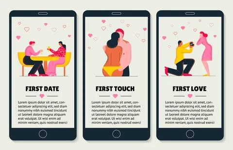 Collection of cute flat illustrations of lovers for web app. Couples in Stock Illustration