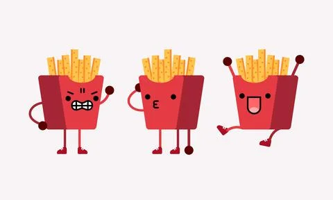 Collection of cute french fries character mascot illustration with different Stock Illustration
