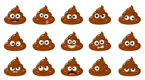 Collection of Cute funny poop with different mood. Set of cartoon poo emoji.. Stock Illustration