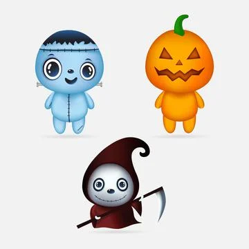 Collection of cute halloween monster vector. halloween cartoon costume vector Stock Illustration