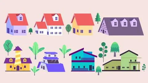 Collection of cute house icon vector design set Stock Illustration