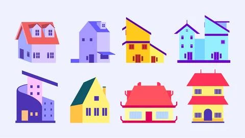 Collection of cute house icon vector design set Stock Illustration