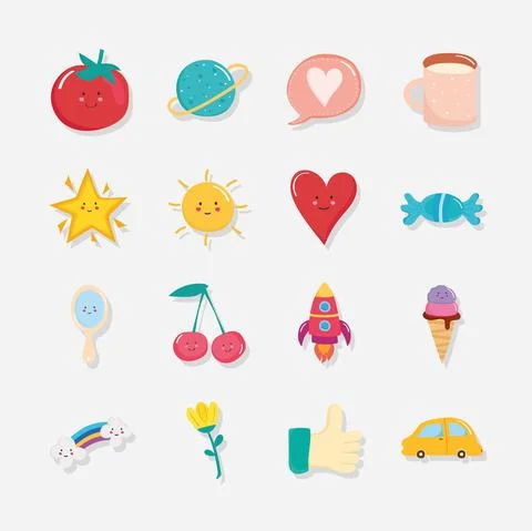 Collection cute icons Stock Illustration