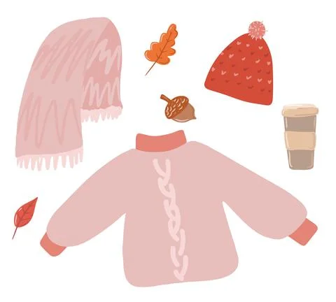 Collection of cute illustrations, leaf fall, a cozy autumn day, hygge, a set of イラスト素材