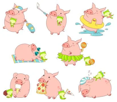 Collection of cute pigs Stock Illustration
