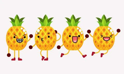 Collection of cute pineapple character mascot illustration with different pos Stock Illustration