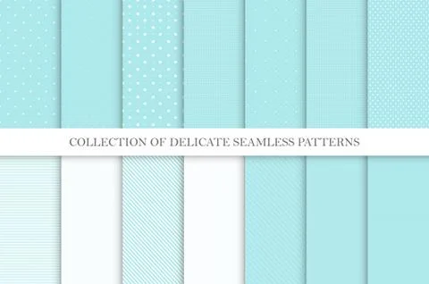 Collection of cute seamless vector patterns - aqua blue dotted and striped 스톡 일러스트
