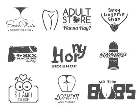 Collection of cute Sex shop logo and badge design templates. Sexy labels set Stock Illustration