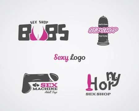 Collection of cute Sex shop logo and badge design templates. Sexy labels set Stock Illustration