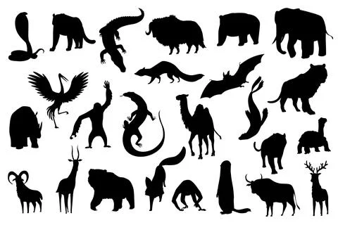 Collection of cute vector animals. Hand drawn silhouette animals which are Stock Illustration