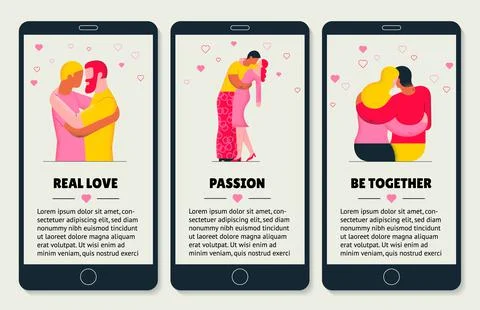 Collection of cute vector illustrations for Valentines day. Couple lovers flat Stock Illustration