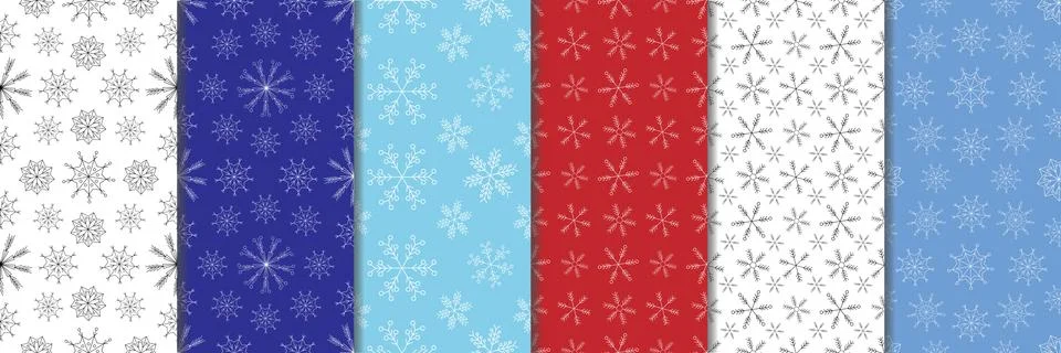 Collection of cute winter patterns with snowflakes Stock Illustration
