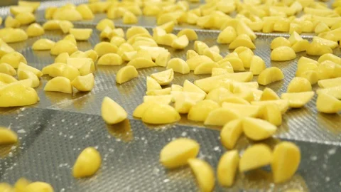 Collection of cutting potatoes. Nice view. Best promo for agricultiral video Stock Footage 128205452