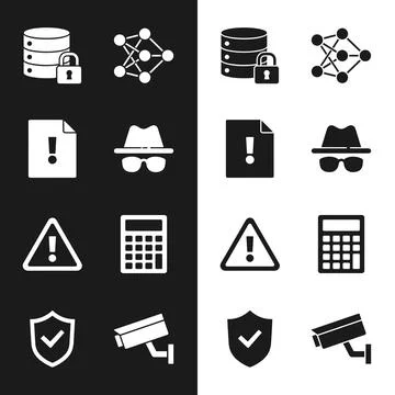 Collection of cybersecurity and data protection icons including database wi.. Stock Illustration