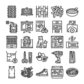Collection of daily objects and life outlines set Stock Illustration
