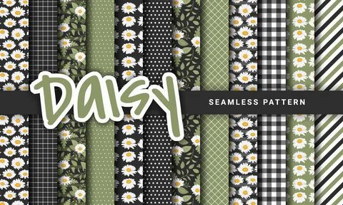 Collection daisy flower seamless pattern  for print Stock Illustration
