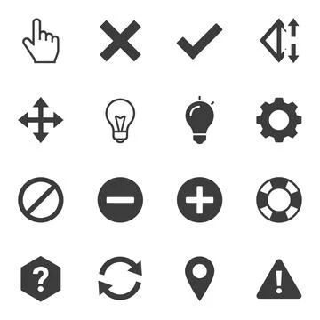 Collection of dark gray simple vector icons for web and app design includin.. Stock Illustration