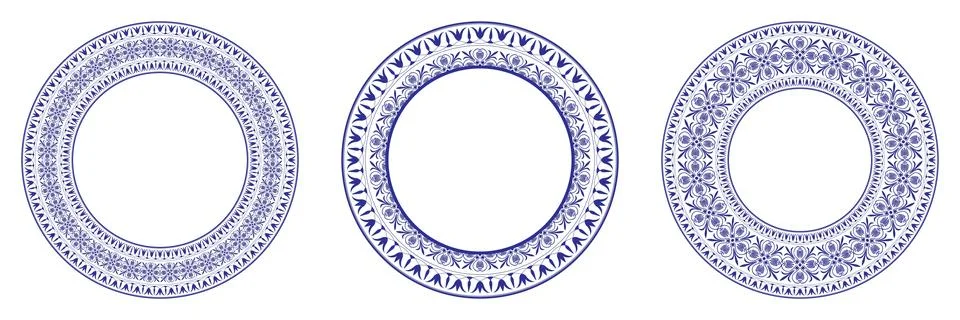 Collection of decorative blue round frames arabesques. Circle frame. Egyptian Illustrazione stock