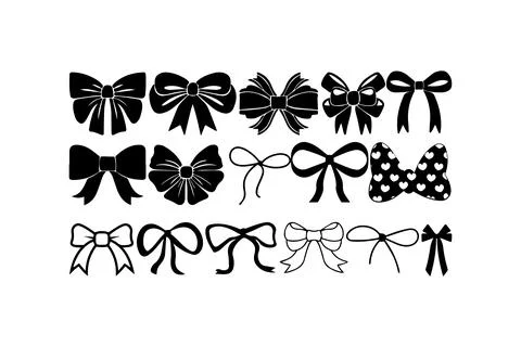 Collection of Decorative Bow Silhouettes. Vector icon. Stock Illustration