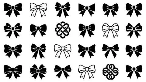 Collection of decorative bow tie silhouettes with decorative ornamental knots Stock Illustration