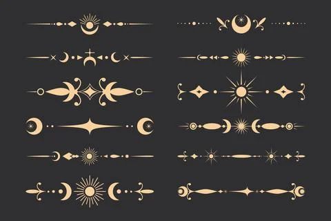 Collection of decorative celestial dividers with space elements Stock Illustration