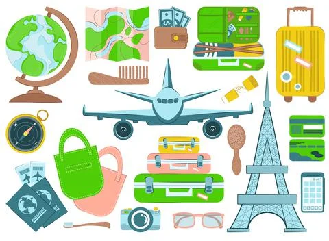 Collection of decorative design elements for travel Stock Illustration