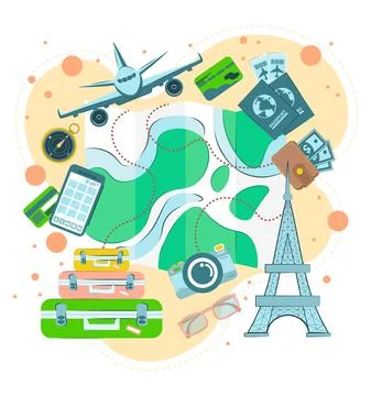 Collection of decorative design elements for travel Illustrazione stock