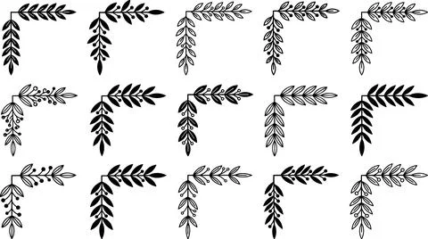 Collection of Decorative Floral Corner Elements for Design Projects. Ilustração Stock