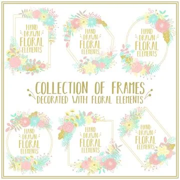 Collection of decorative frames of different forms, decorated with floral mot Stock Illustration