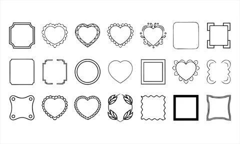 Collection of decorative frames, heart shapes, and geometric borders Stock Illustration