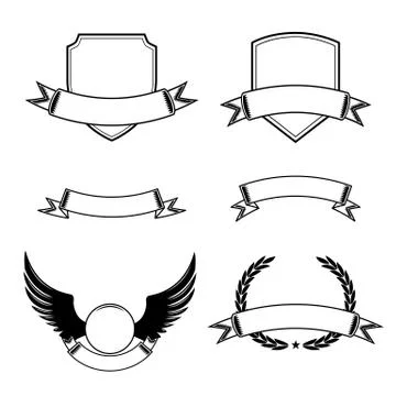 Collection of decorative frames with ribbon emblems Stock Illustration