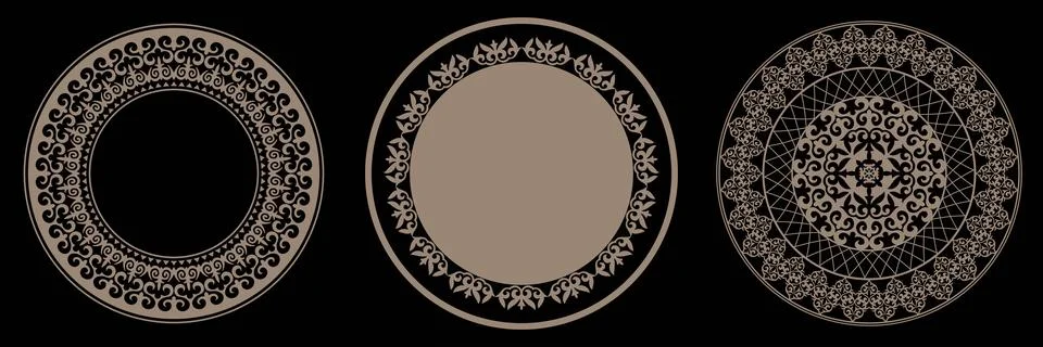Collection of decorative gold round frames for design. Turk national ornament Illustrazione stock