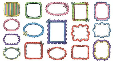 Collection of decorative hand-drawn frames and borders, colorful and playfu.. 스톡 일러스트