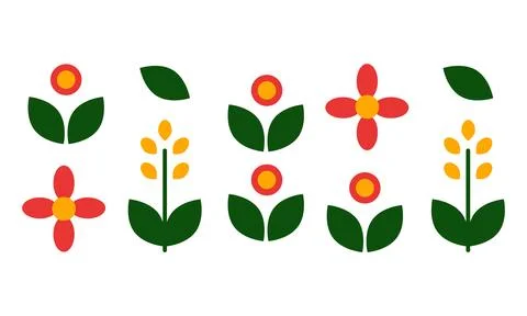 Collection of decorative minimalist plant elements. Geometric design Stock Illustration