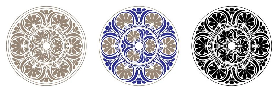Collection of decorative round frames for design with Greek key, meander. Circle Stock Illustration