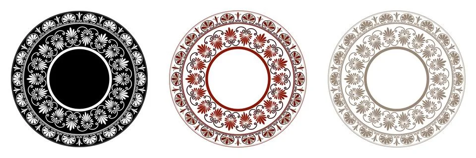Collection of decorative round frames for design with Greek key, meander. Egypti Stock Illustration