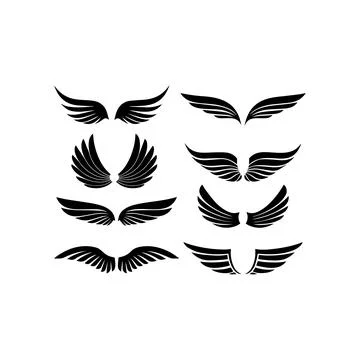 Collection of Decorative Wing Silhouettes. Vector icon. Stock Illustration