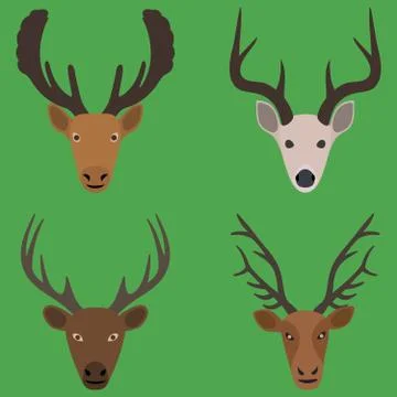 Collection of deer heads in a flat design Illustrazione stock