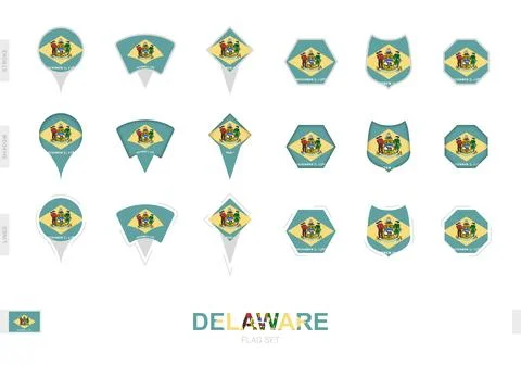 Collection of the Delaware flag in different shapes and with three differen.. Stock Illustration
