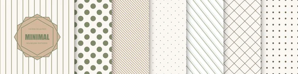 Collection of delicate geometric seamless patterns. Simple dotted and striped Stock Illustration