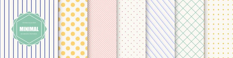 Collection of delicate geometric seamless patterns. Simple dotted and striped Иллюстрация